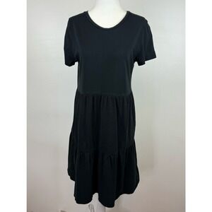J Crew Womens Tiered Mini Dress in Black Sz S |‎ Classic Neutral Everyday Flowy